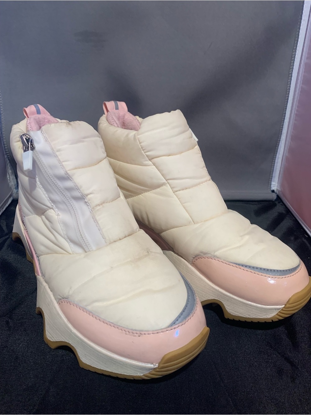 Women’s Sorel Kinetic Impact Cream and Pink Waterproof Puffy Ankle Boots
